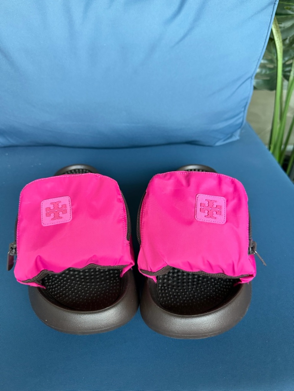 Tory Burch Pink Slide Sandals with Zip Pouch